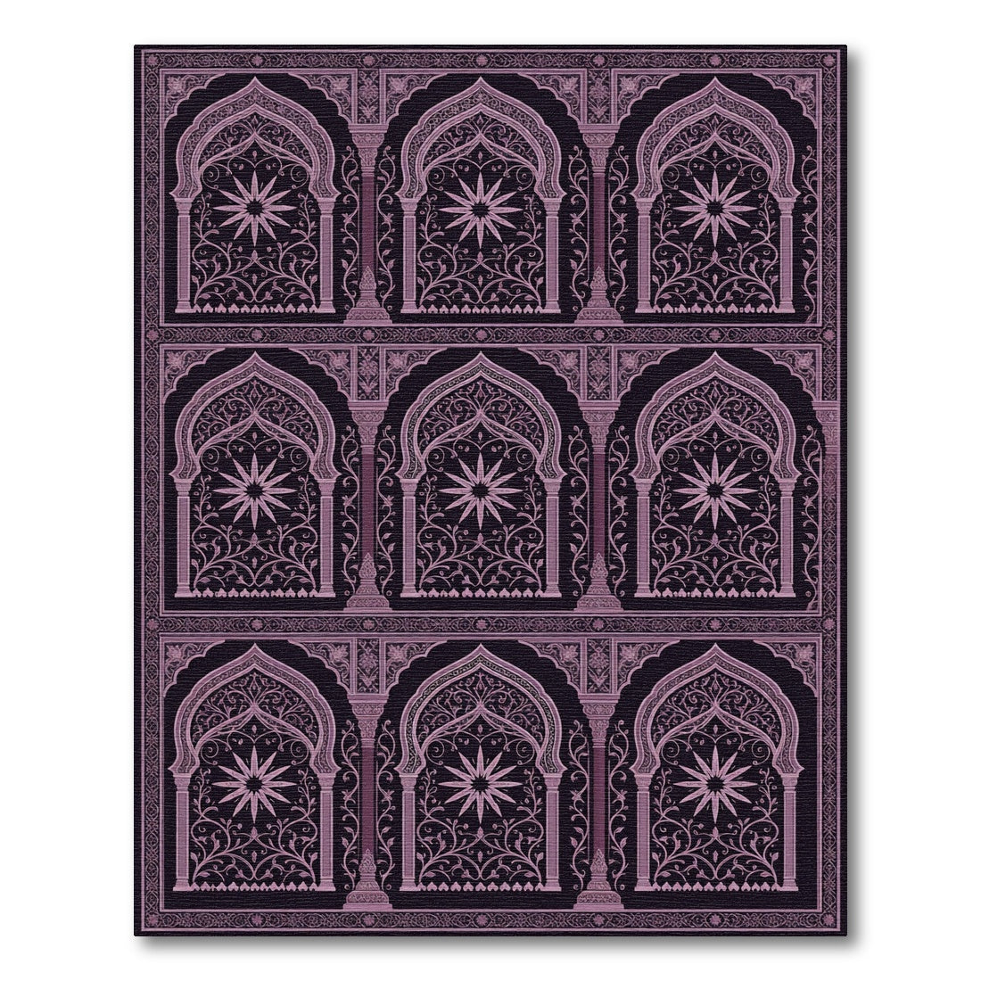 Mauve Archway Floral Scroll Pattern Rug