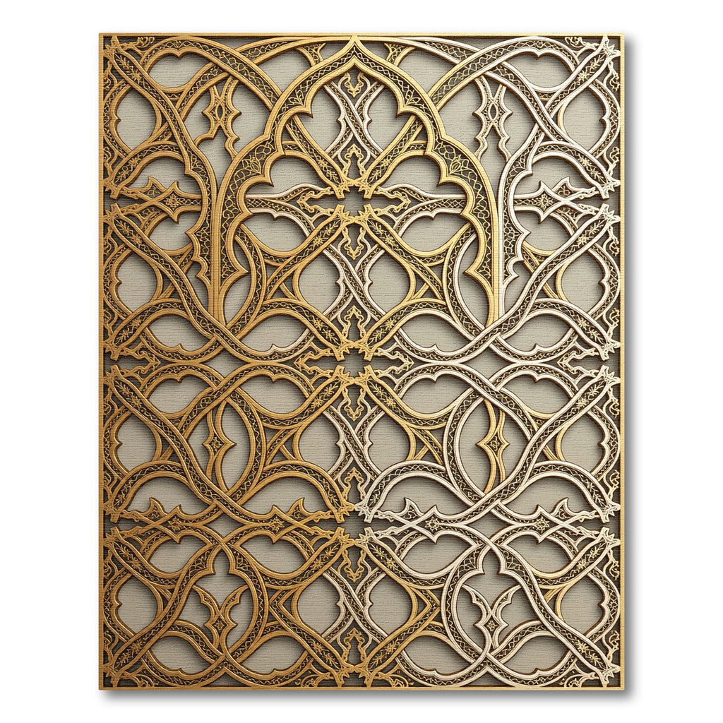 Gold And Silver Intertwined Geometric Lattice Rug