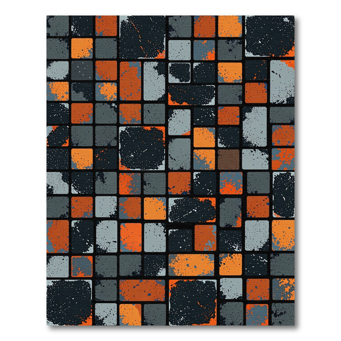 Abstract Orange Gray Black Blocks Rug