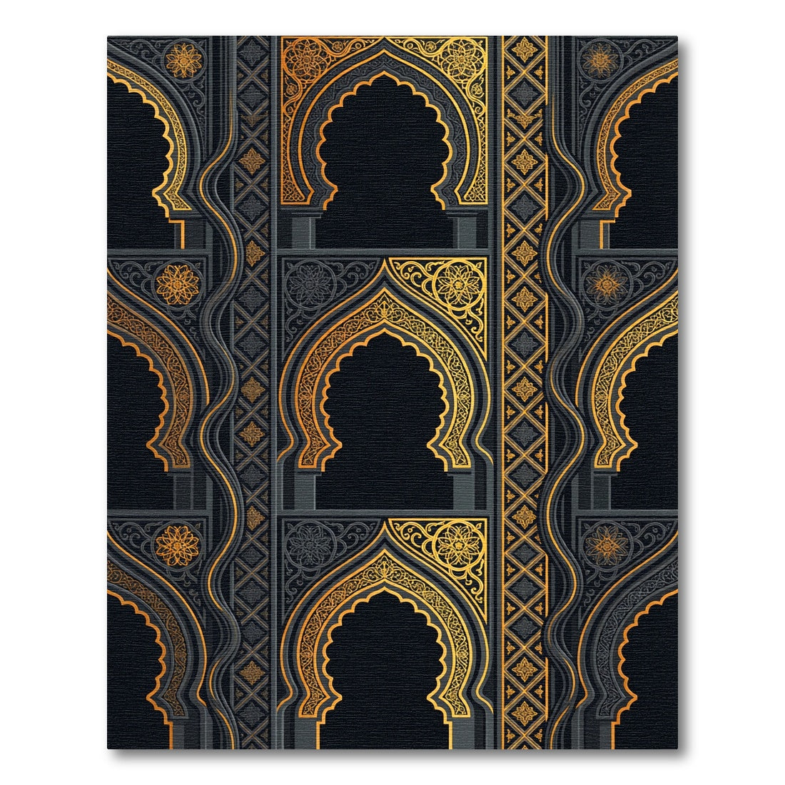 Ornate Black and Gold Archway Rug