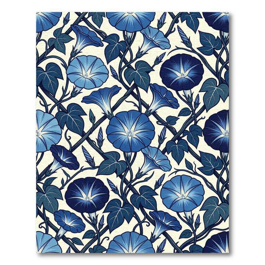 Vintage Indigo Morning Glory Botanical Rug