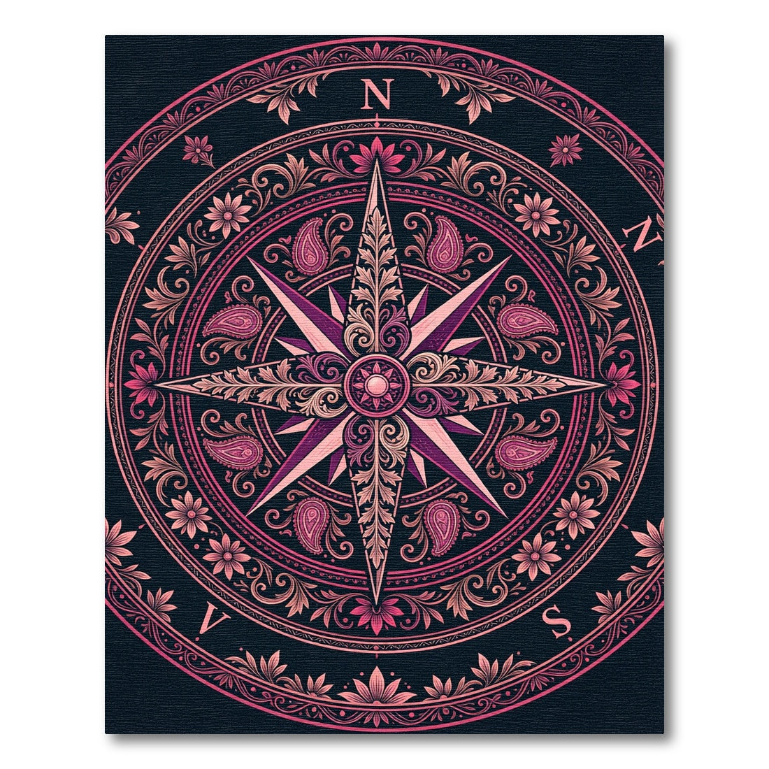 Pink Paisley Compass Rose Medallion Rug