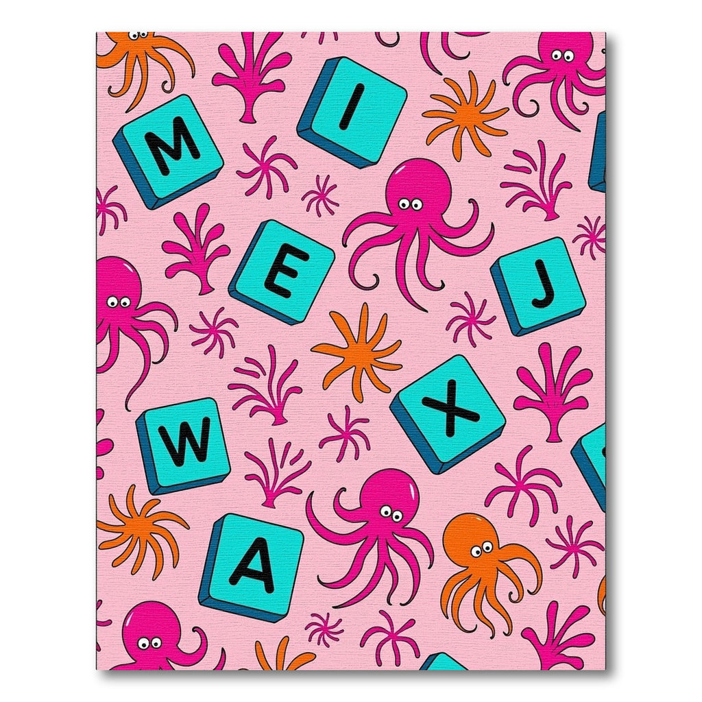 Pink Octopus Sea Coral Alphabet Tiles Rug