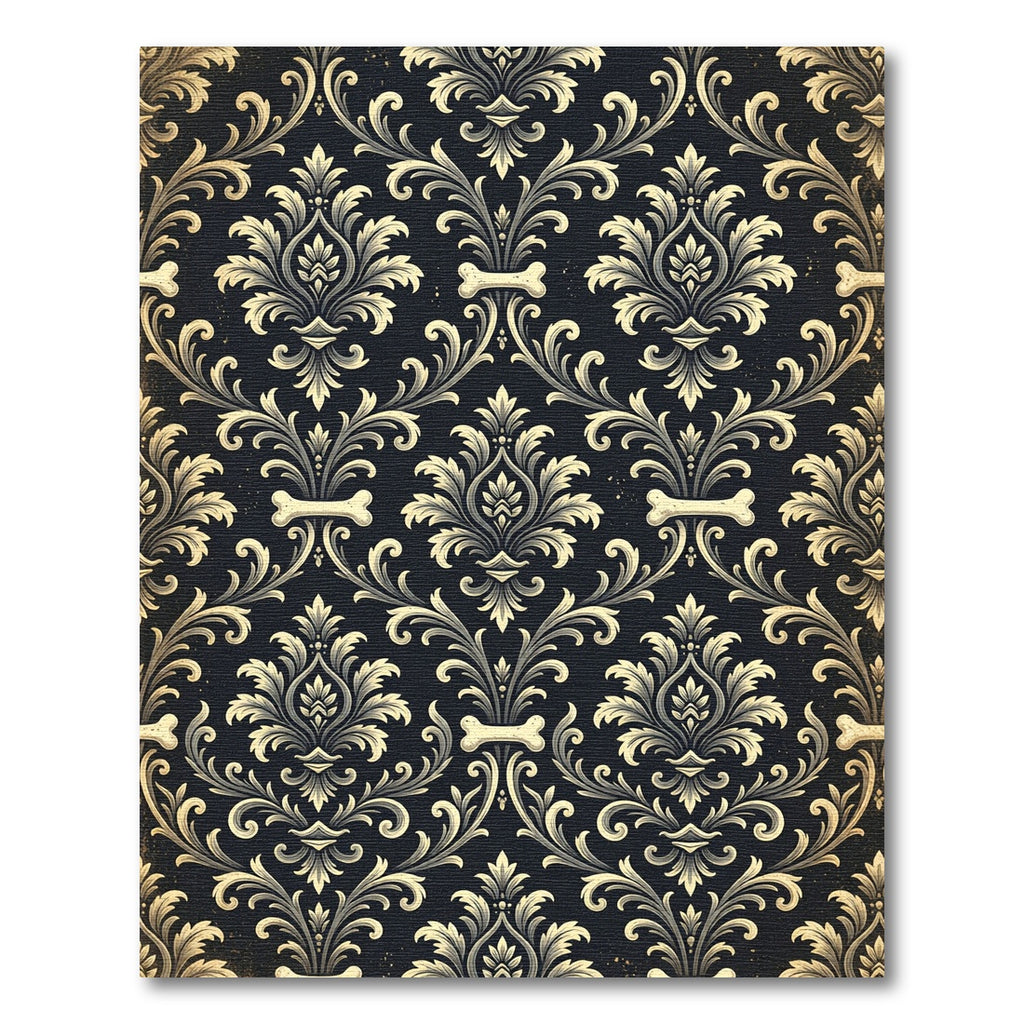 Gothic Bone Damask Gold Black Art Rug