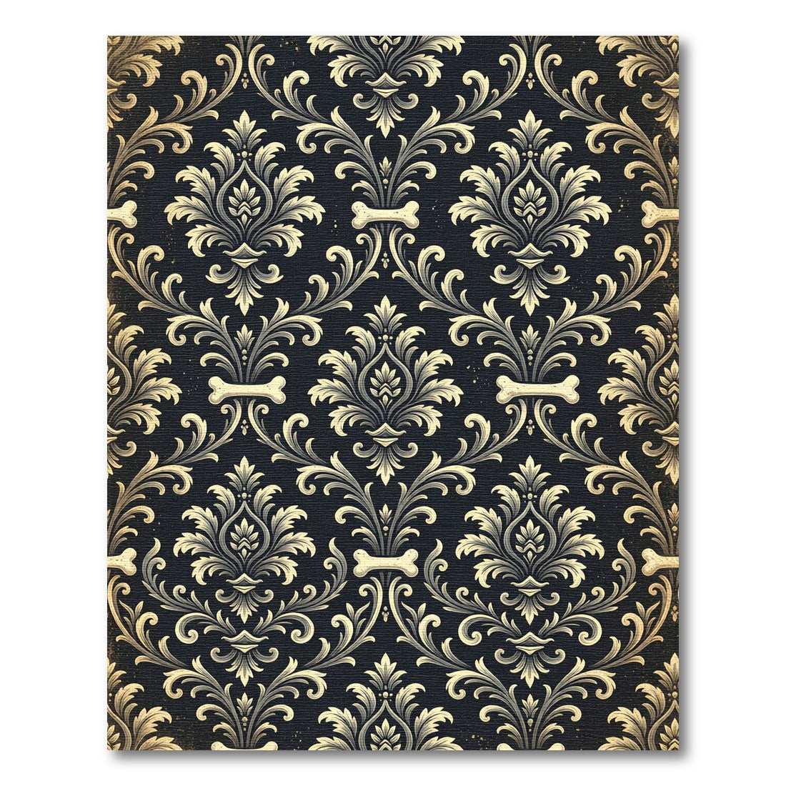 Gothic Bone Damask Gold Black Art Rug
