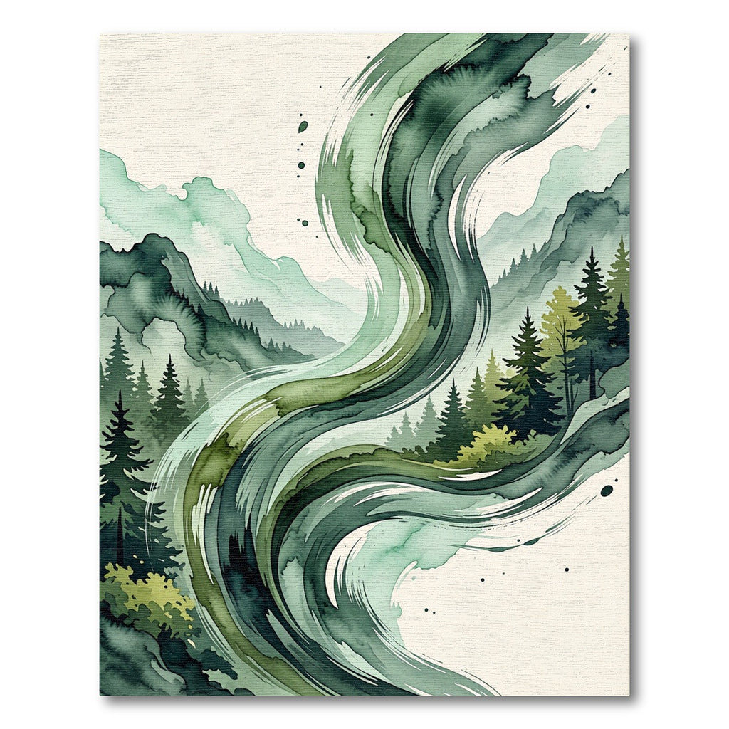 Abstract Forest Swirl Watercolor Landscape Rug