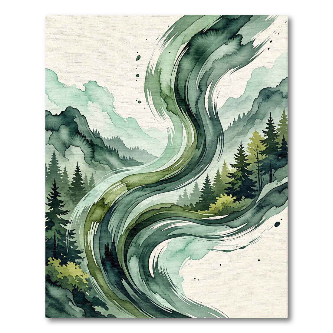 Abstract Forest Swirl Watercolor Landscape Rug