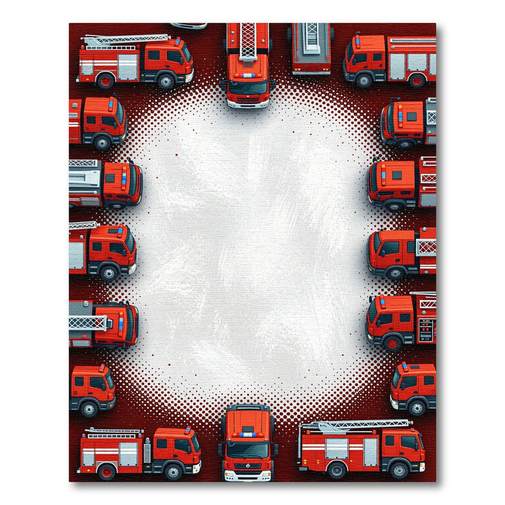 Vibrant Red Fire Truck Circular Border Rug