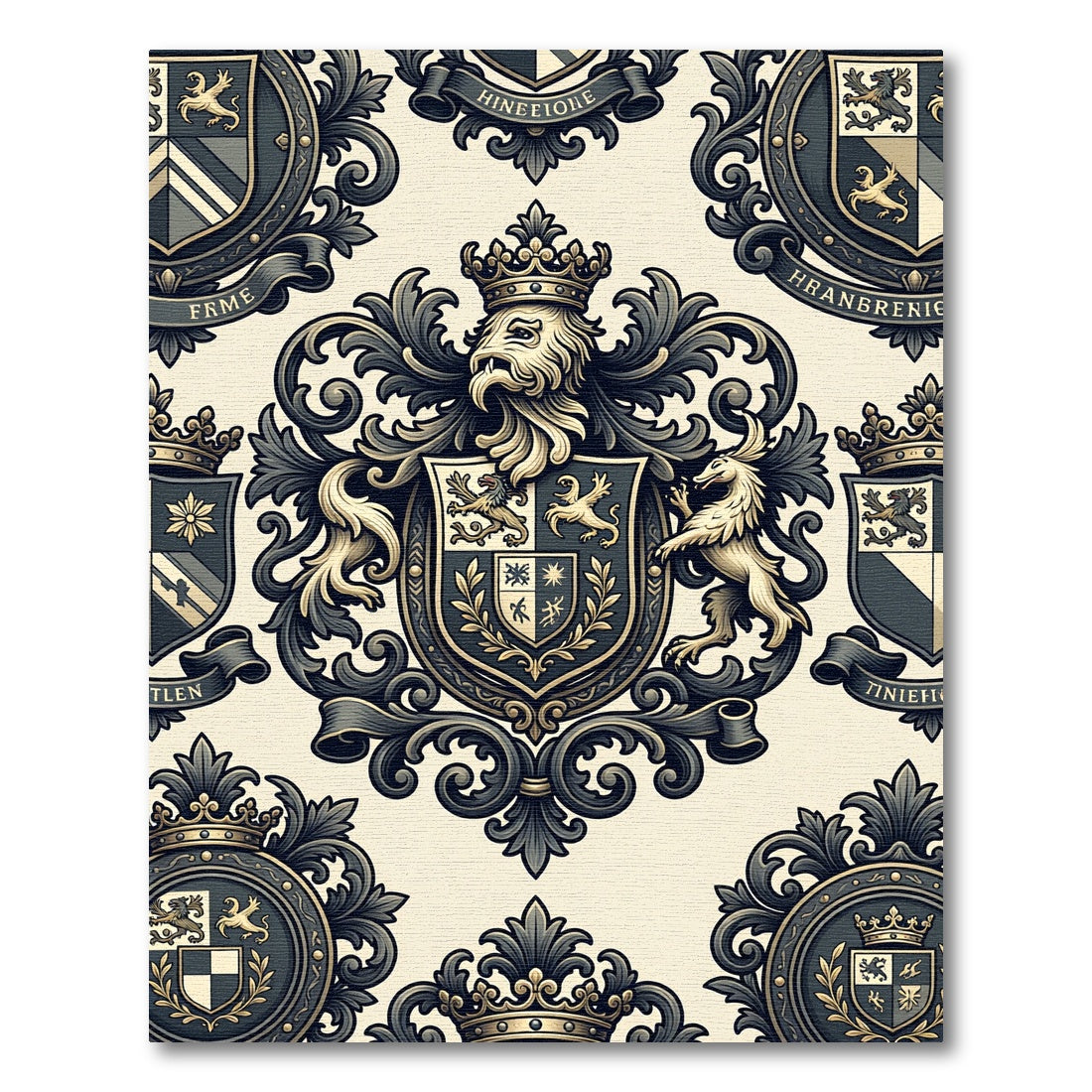 Ornate Crested Lion Emblem Rug