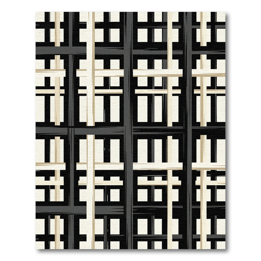 Modern Monochrome Grid Checked Area Rug
