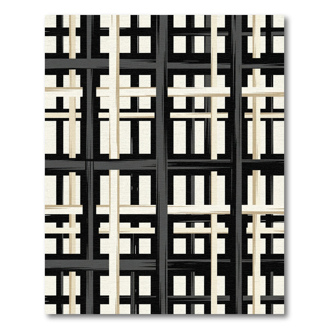 Modern Monochrome Grid Checked Area Rug