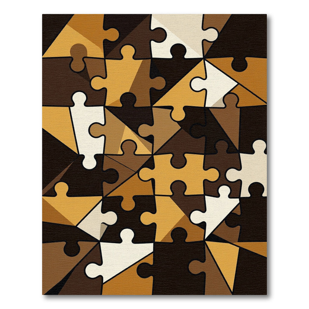 Abstract Geometric Jigsaw Earth Tone Rug