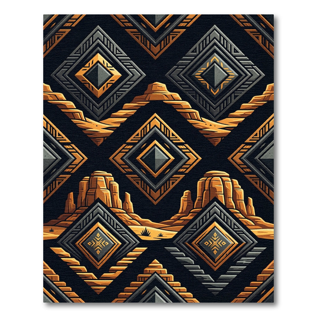 Golden Geometric Desert Mesa Art Deco Rug