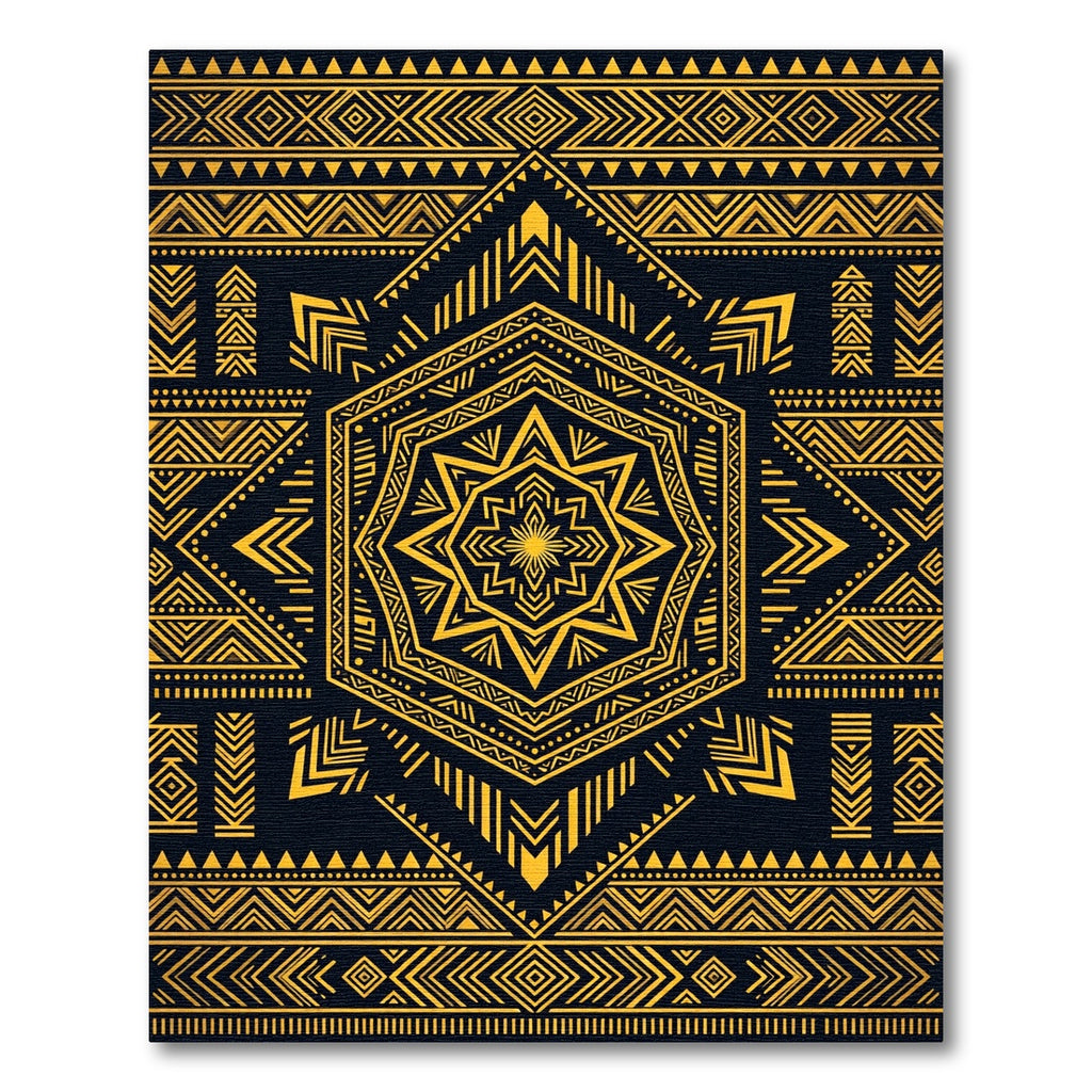 Gold Geometric Hexagon Tribal Art Rug