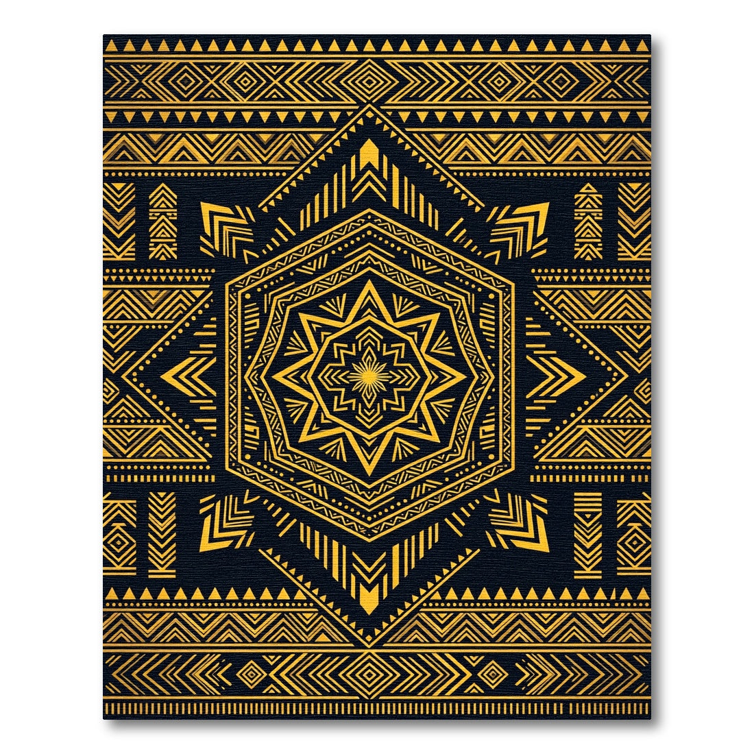 Gold Geometric Hexagon Tribal Art Rug