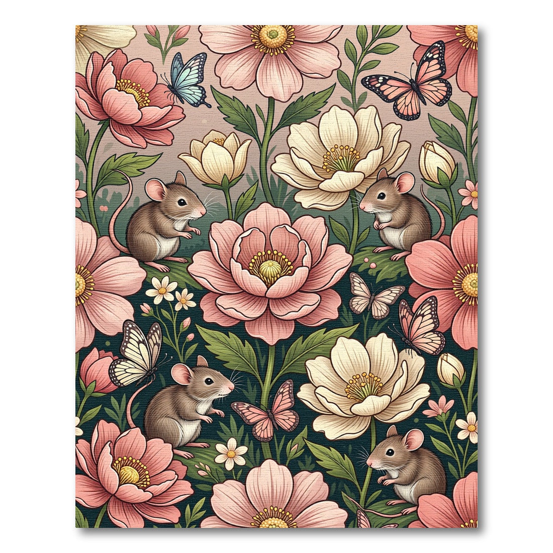 Whimsical Floral Mouse and Butterfly Field Rug