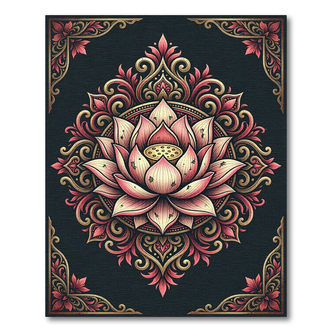Elegant Pink Lotus Floral Mandala Rug