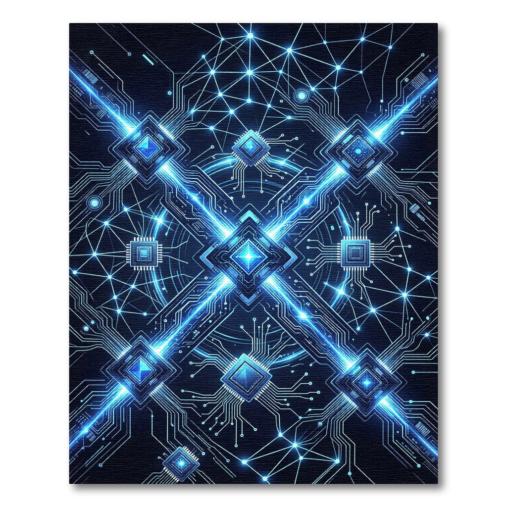 Electric Blue Cybernetic Circuit Connection Rug