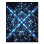 Electric Blue Cybernetic Circuit Connection Rug
