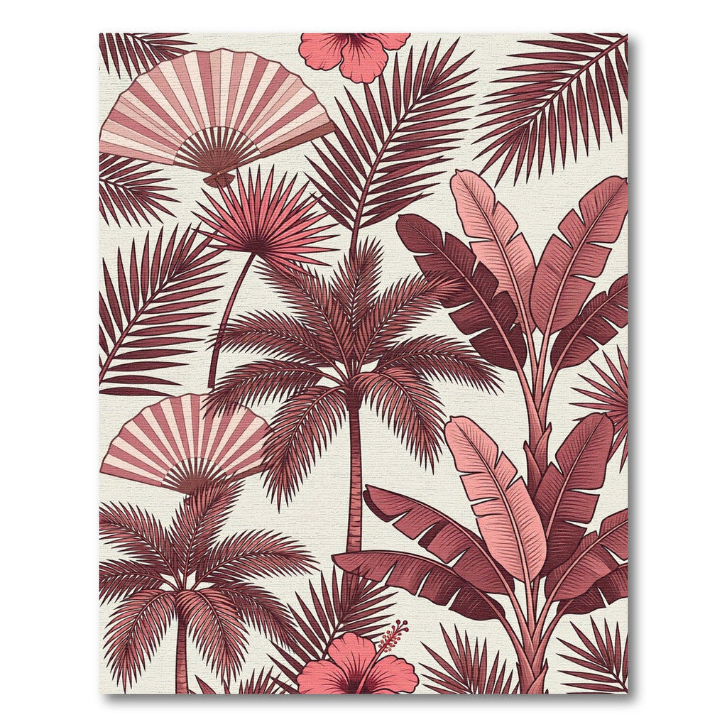 Crimson Floral Banana Leaf Fan Rug