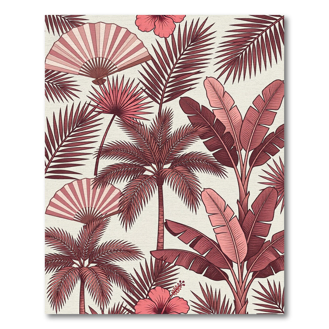 Crimson Floral Banana Leaf Fan Rug