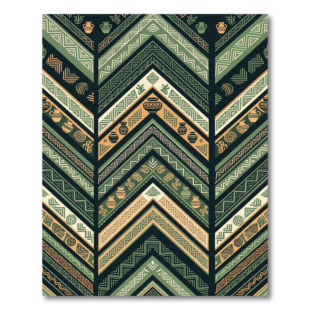 Green Earthy Tribal Chevron Vases Rug