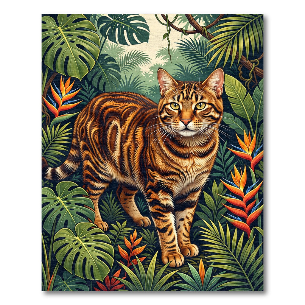 Lush Tropical Bengal Cat Jungle Art Rug