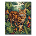 Lush Tropical Bengal Cat Jungle Art Rug