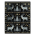 Black Christmas Reindeer Forest Scene Rug