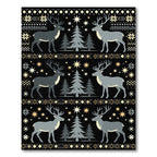 Black Christmas Reindeer Forest Scene Rug