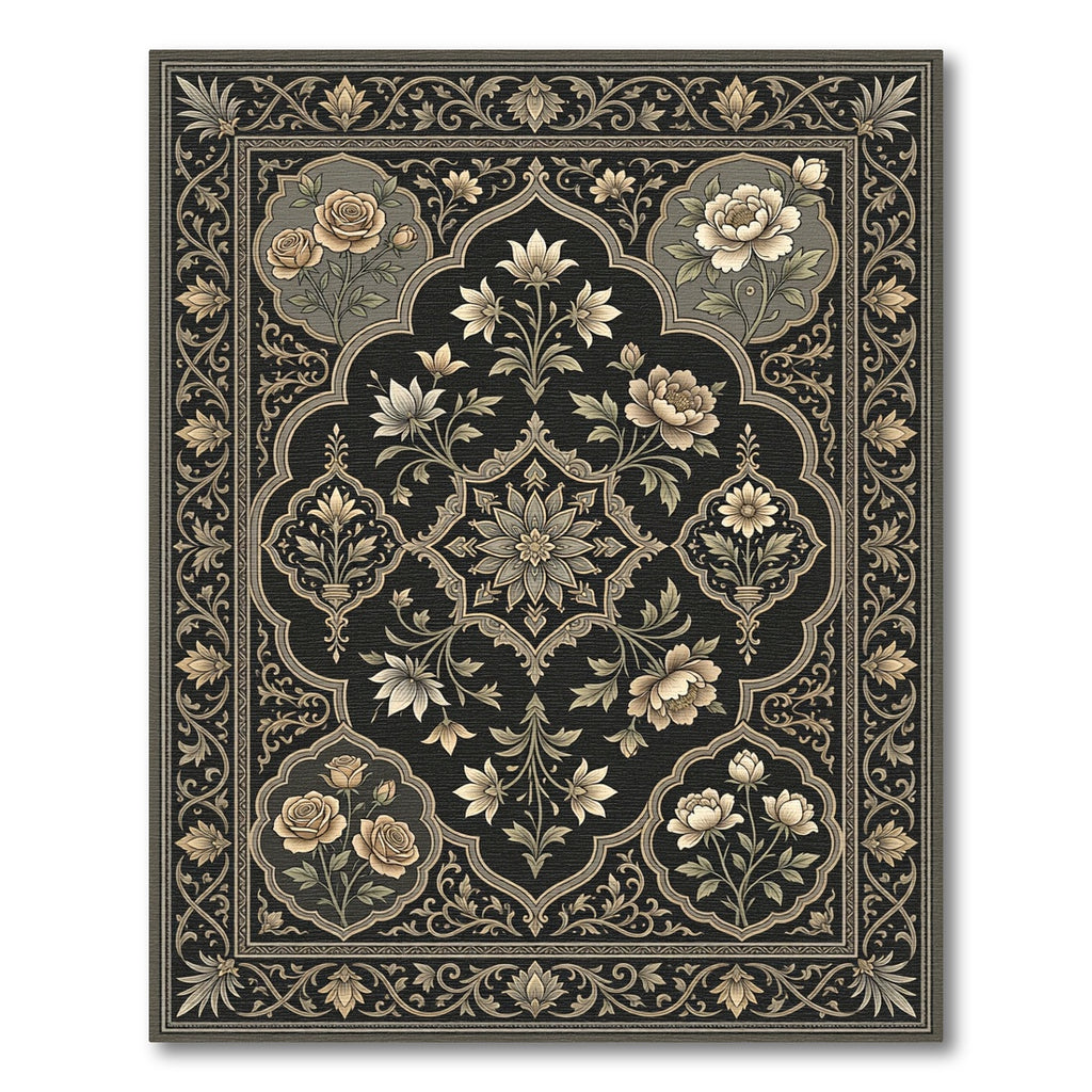 Muted Beige Floral Medallion Frame Rug
