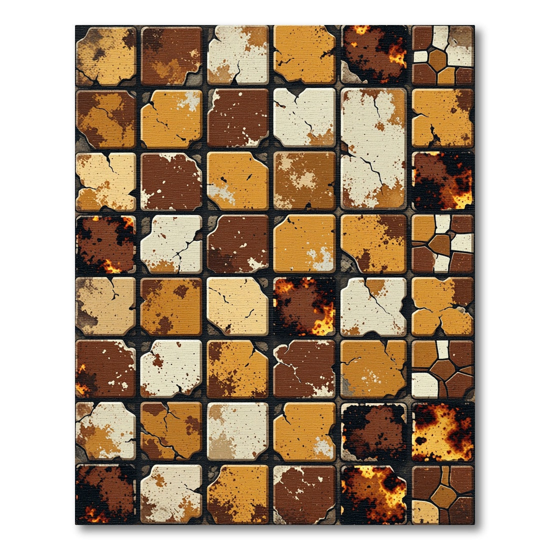 Distressed Earth Tone Geometric Stone Tile Rug