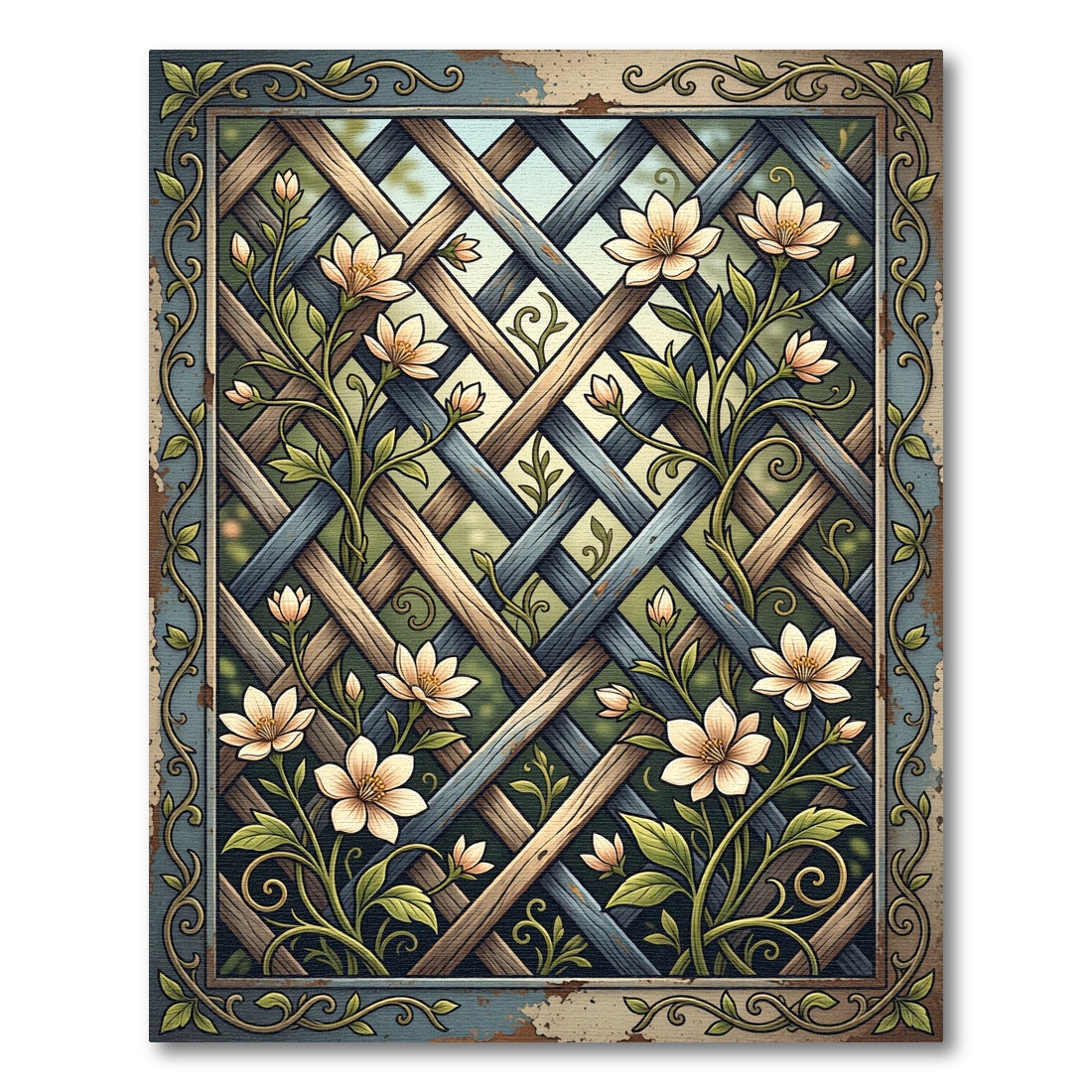 Vintage Lattice Floral Trellis Mural Rug