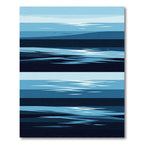 Minimalist Blue Layered Horizon Abstract Rug