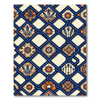 Geometric Navy Blue Sun Feather Lattice Rug