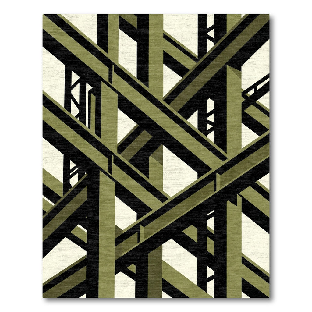 Olive Geometric Steel Industrial Beam Rug