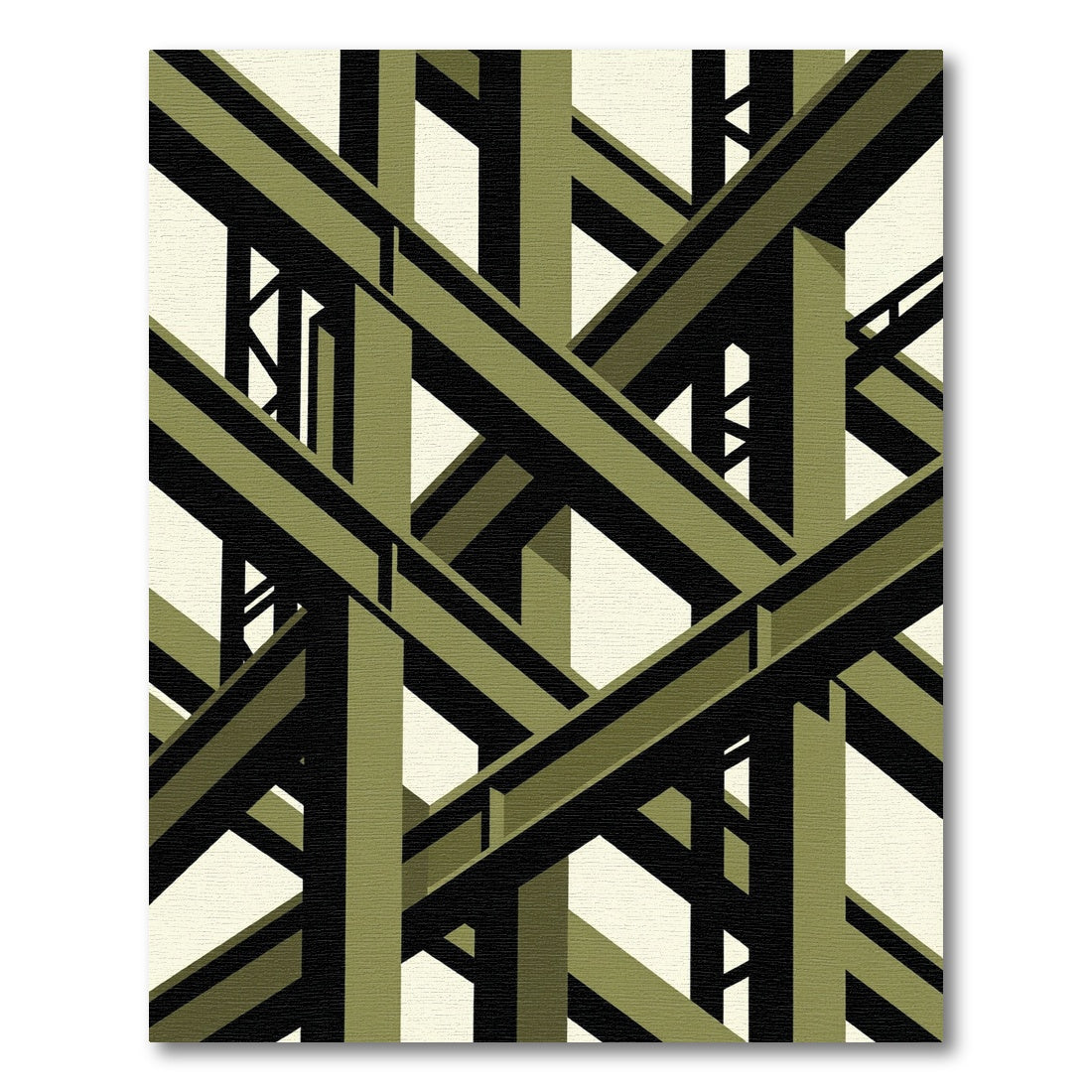 Olive Geometric Steel Industrial Beam Rug