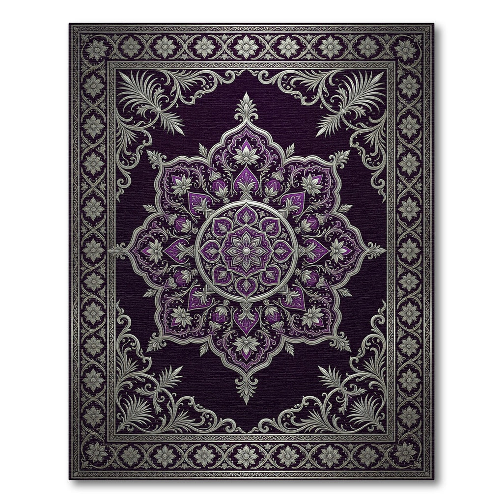 Ornate Purple Silver Mandala Rug