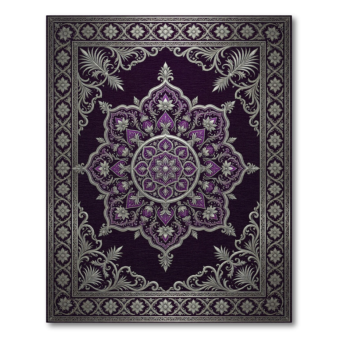 Ornate Purple Silver Mandala Rug