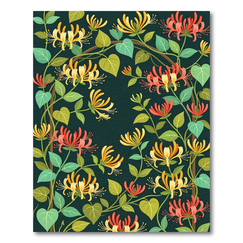 Vibrant Coral Yellow Honeysuckle Vine Rug