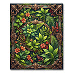 Lush Tropical Foliage Ornate Botanical Frame Rug