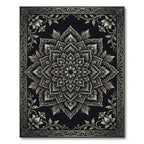 Intricate Black Golden Floral Mandala Rug