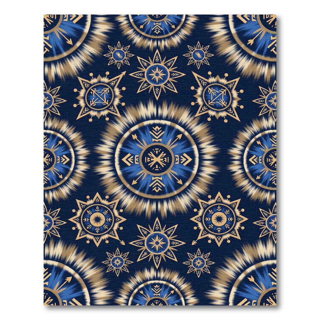 Navy Blue Golden Sunburst Tie Dye Rug