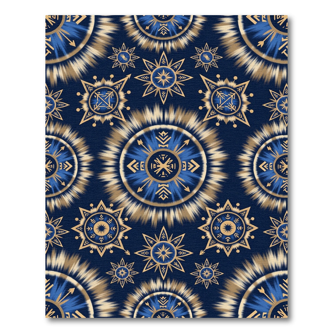 Navy Blue Golden Sunburst Tie Dye Rug