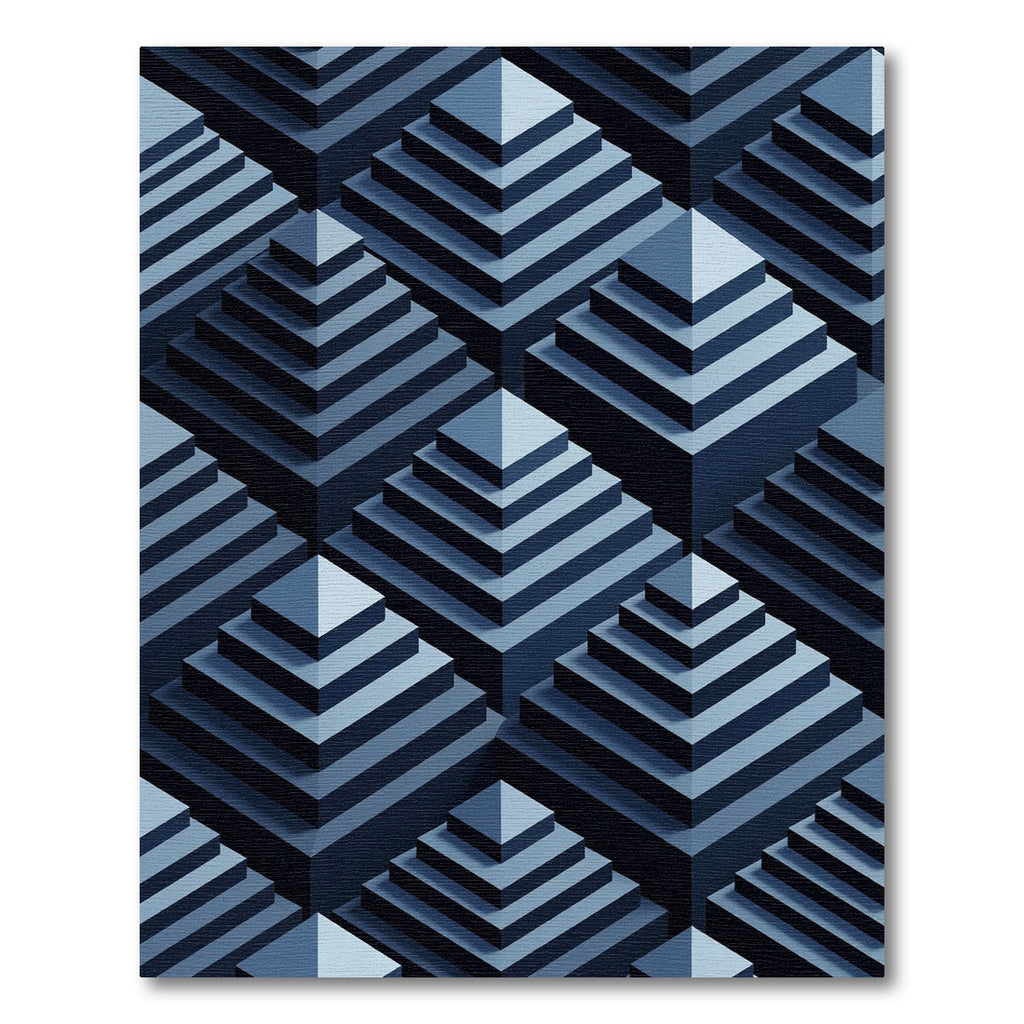 Dark Blue Layered Pyramid Abstract Rug