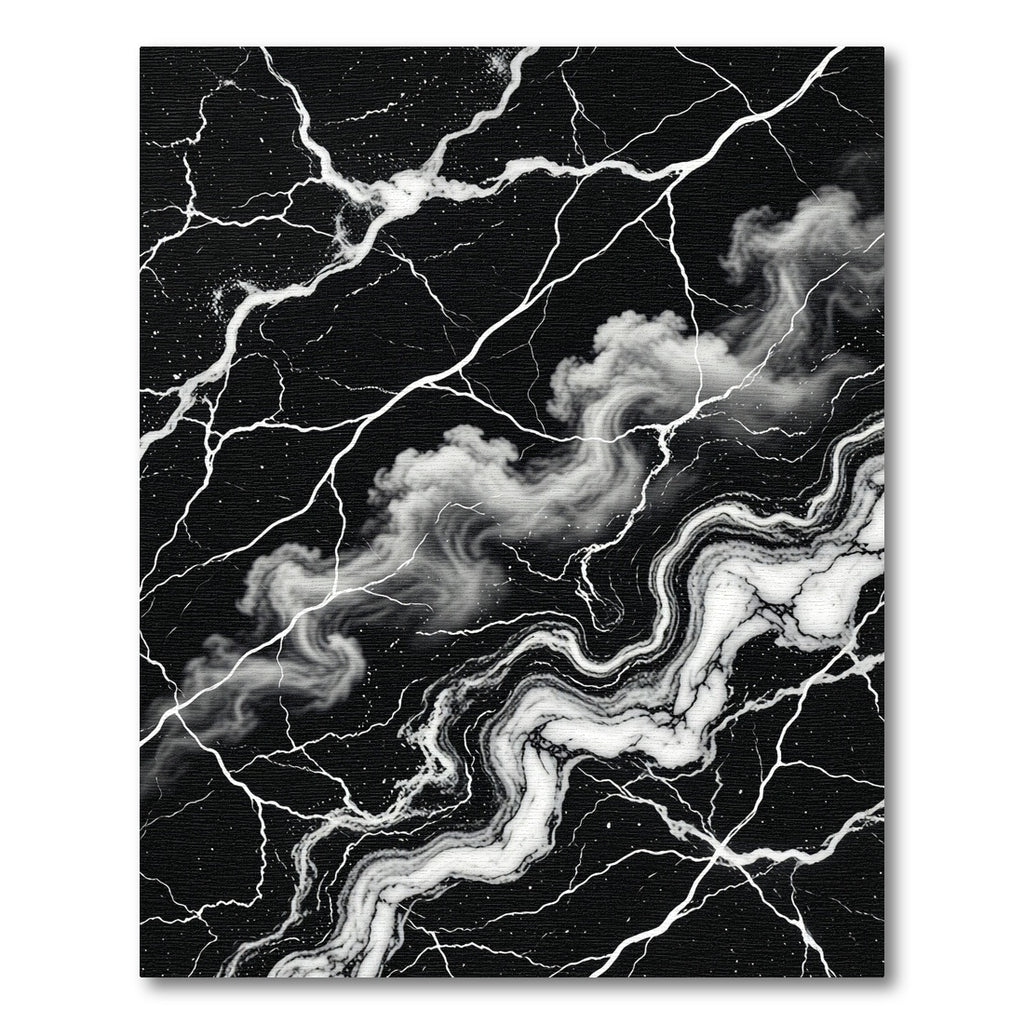 Dramatic Black White Marble Vein Rug