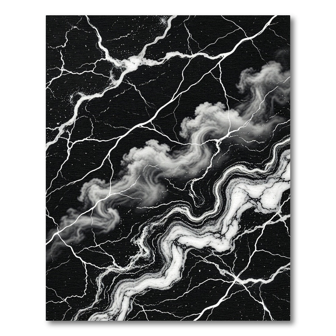 Dramatic Black White Marble Vein Rug