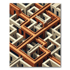 Terracotta Architectural Geometric Isometric Maze Rug