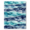 Abstract Indigo and Teal Watercolor Waves Rug