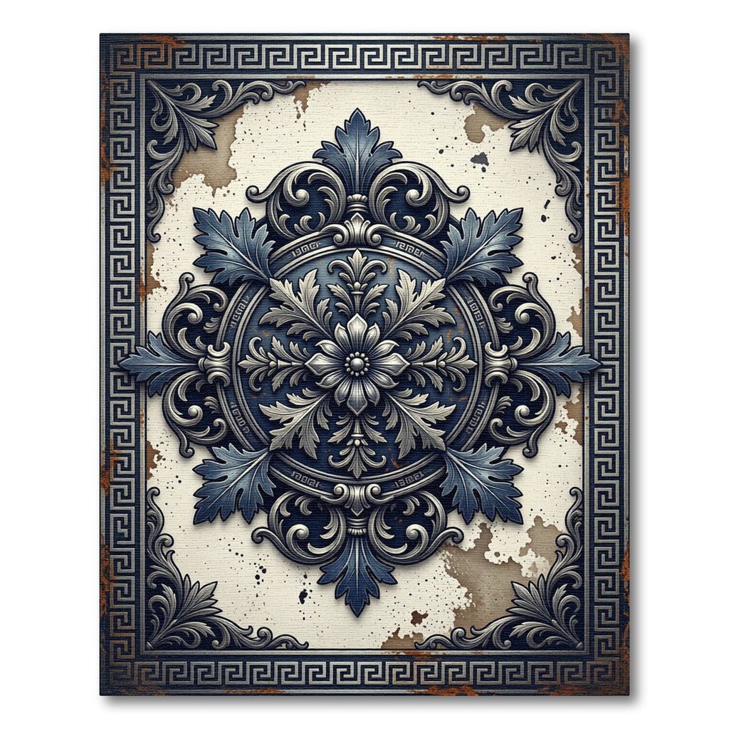 Ornate Blue Silver Victorian Medallion Rug